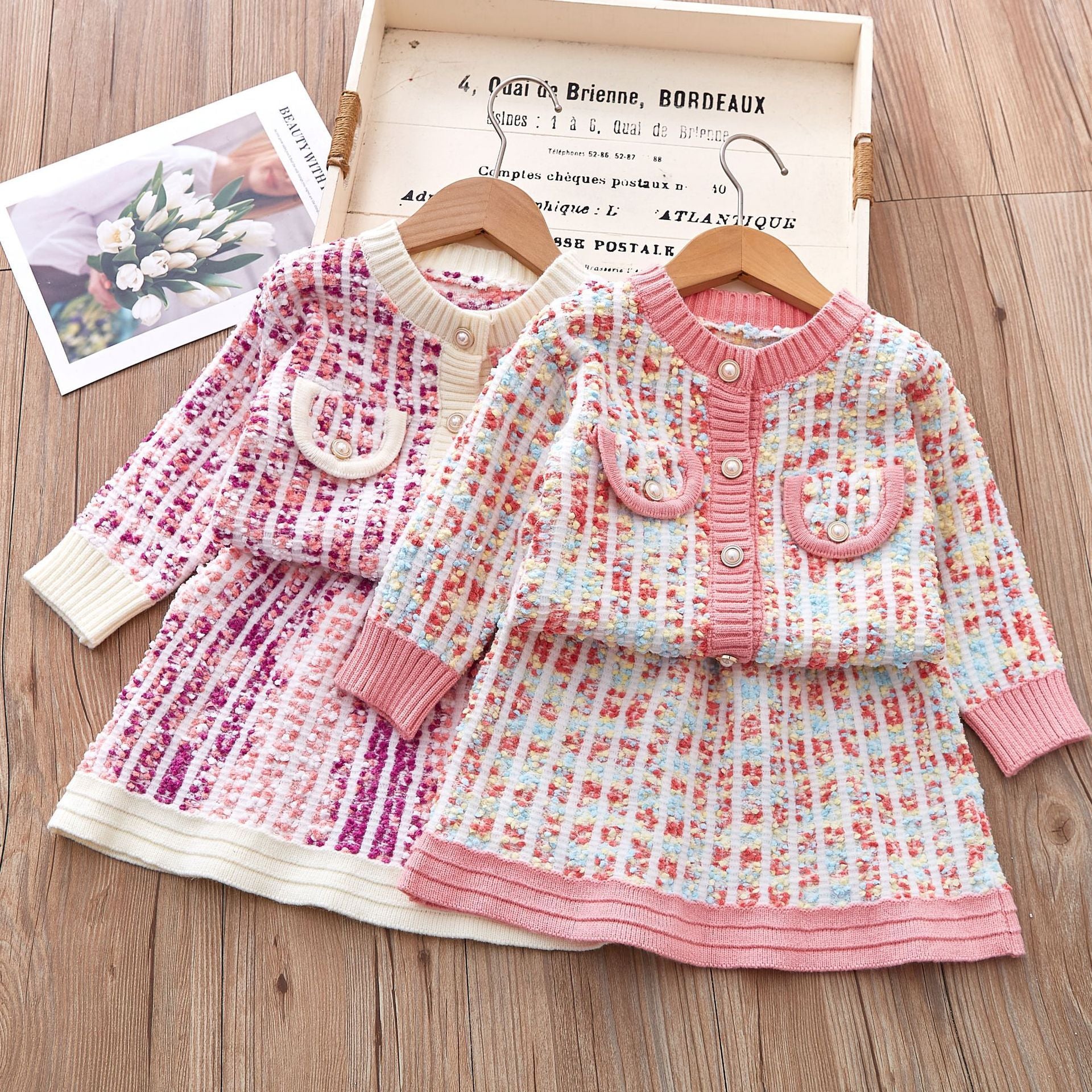 [363715] - Baju Setelan Atasan Kancing Bawahan Rok Fashion Anak Cewek - Motif Color Pocket