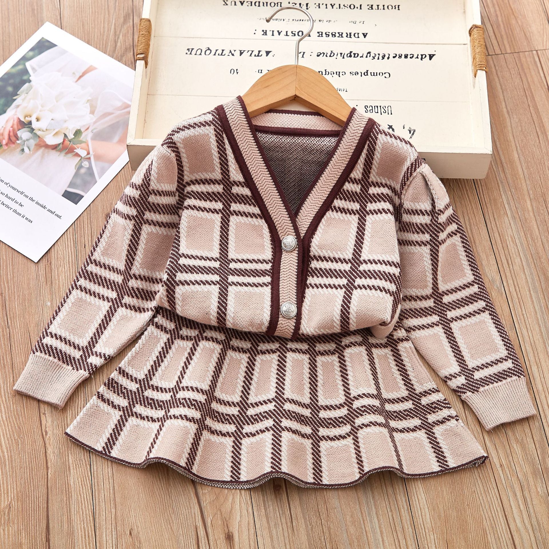 [363716] - Baju Setelan Atasan Cardigan Bawahan Rok Fashion Anak Perempuan - Motif Tidy Plaid