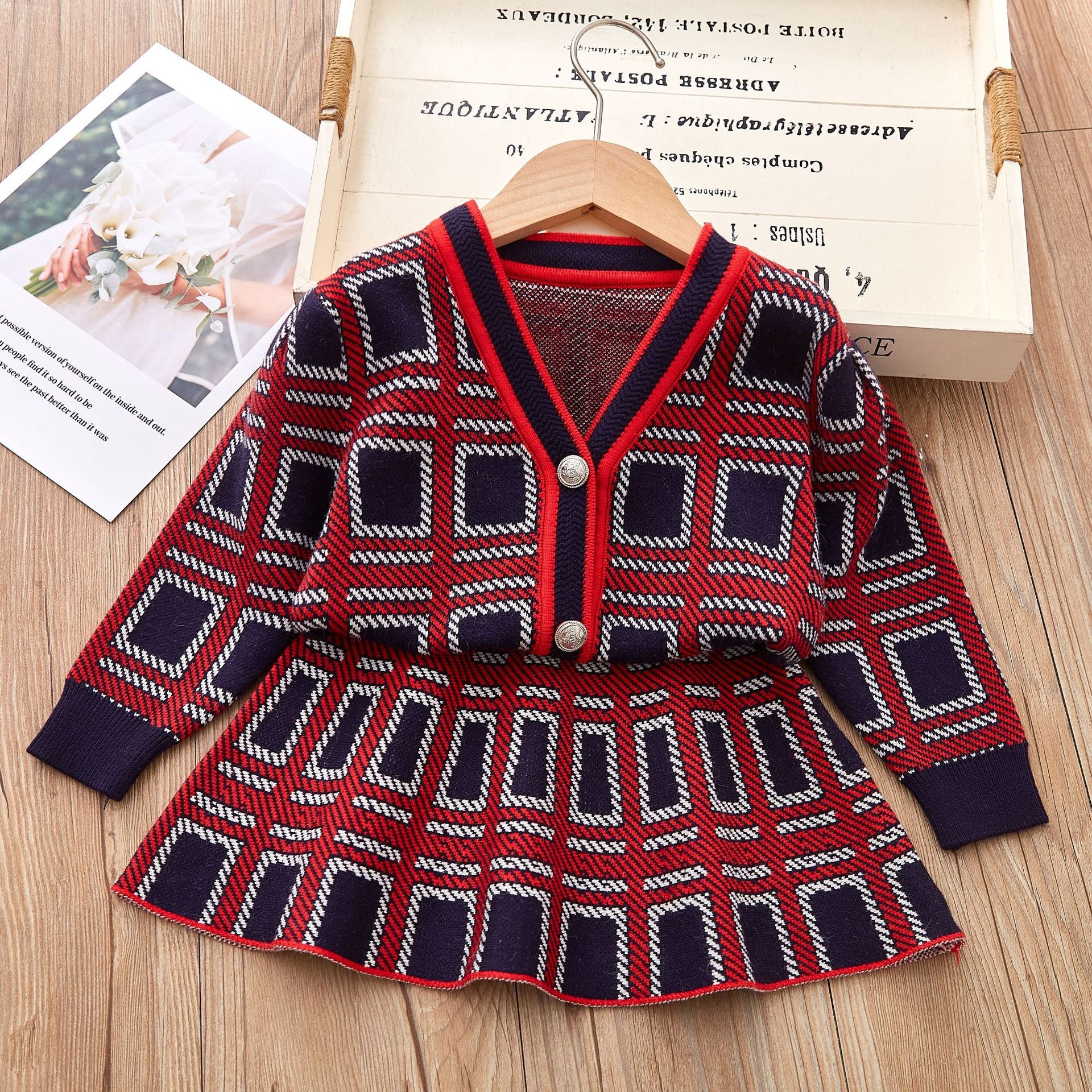 [363716] - Baju Setelan Atasan Cardigan Bawahan Rok Fashion Anak Perempuan - Motif Tidy Plaid