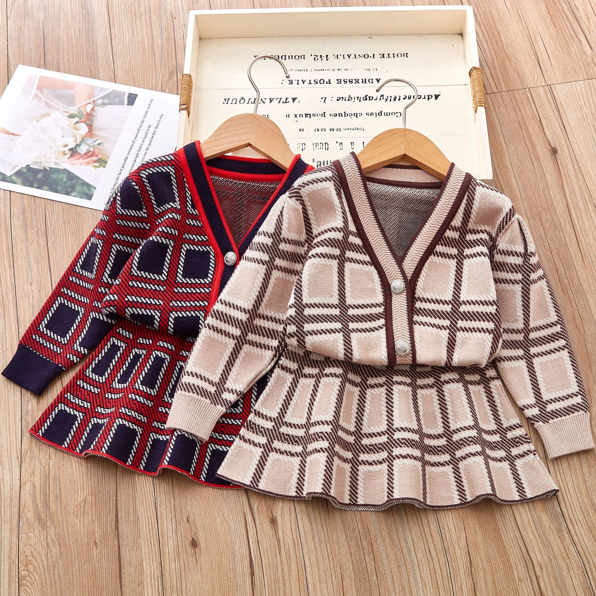 [363716] - Baju Setelan Atasan Cardigan Bawahan Rok Fashion Anak Perempuan - Motif Tidy Plaid