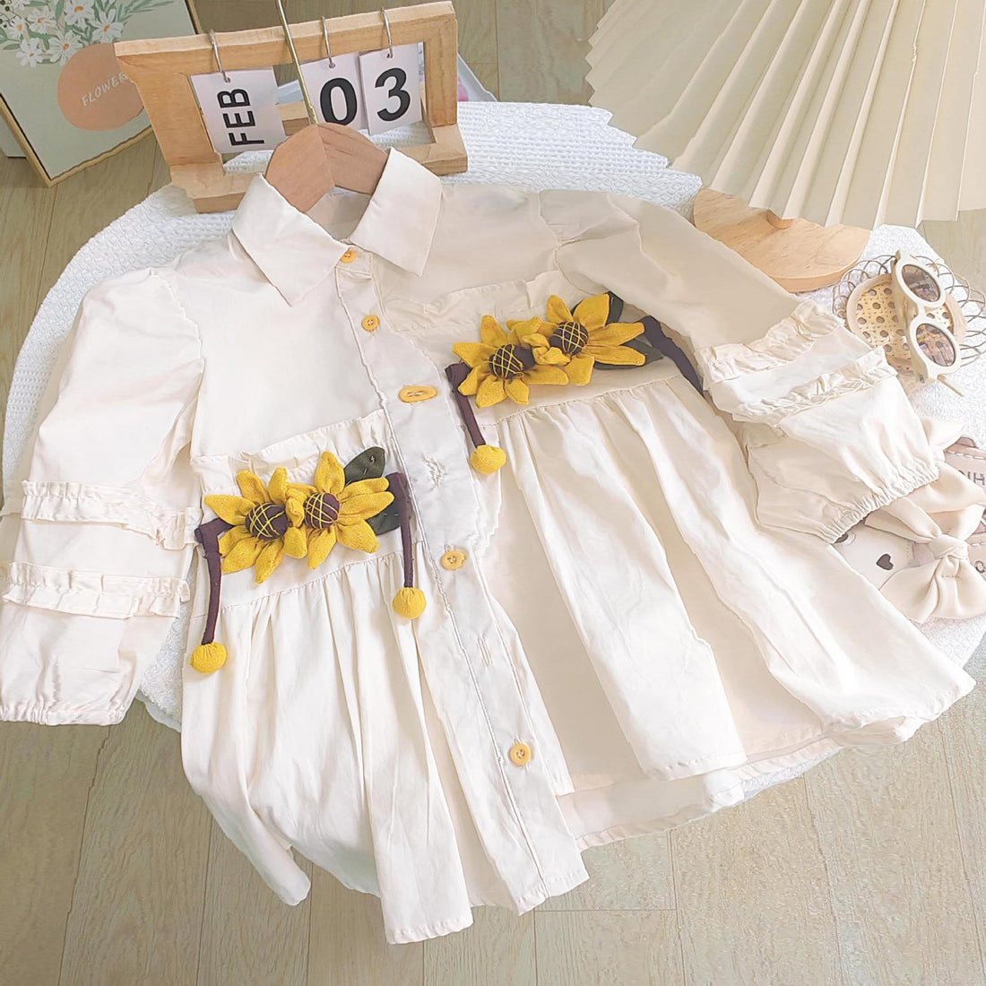 [363720] - Baju Outer Dress Lengan Panjang Fashion Import Anak Perempuan - Motif Sunflower