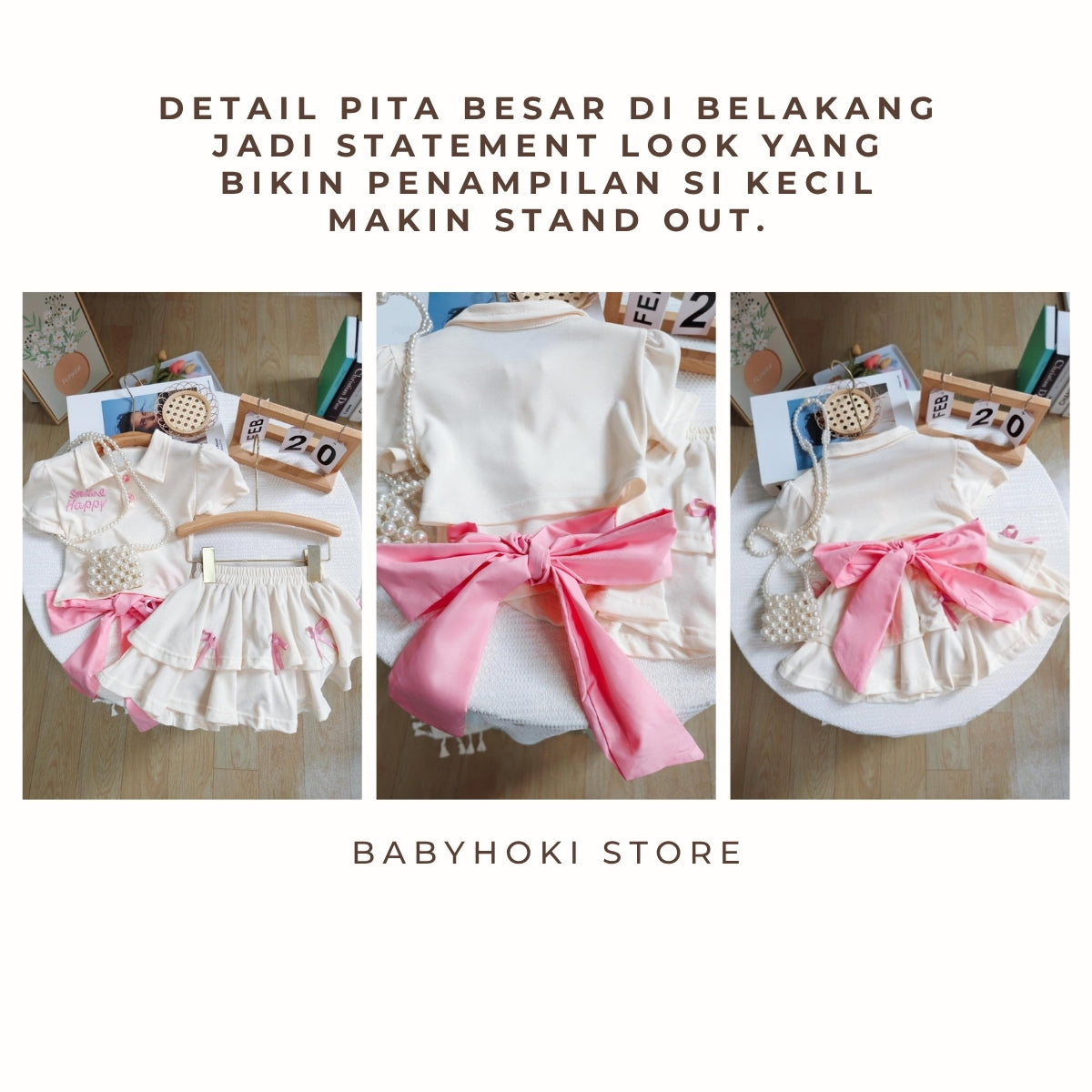 [363724] - Setelan Padel Inspired Baju Crop Top Lengan Pendek Bawahan Rok Fashion Anak Perempuan - Motif Cheerful Happy