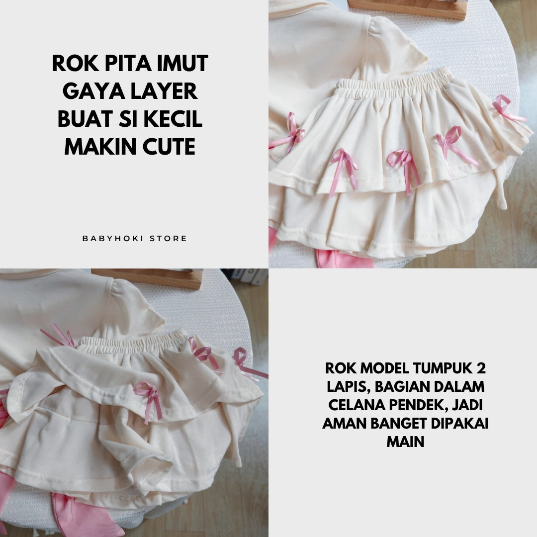 [363724] - Setelan Padel Inspired Baju Crop Top Lengan Pendek Bawahan Rok Fashion Anak Perempuan - Motif Cheerful Happy