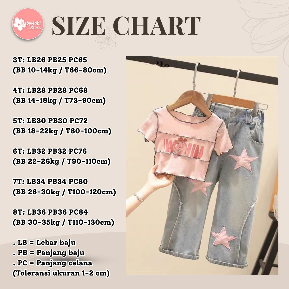 [363728] - BABYHOKI STORE Oneset 2in1 Setelan Atasan Baju Crop Top Celana Jeans Fashion Anak Perempuan - Motif Star Wavy
