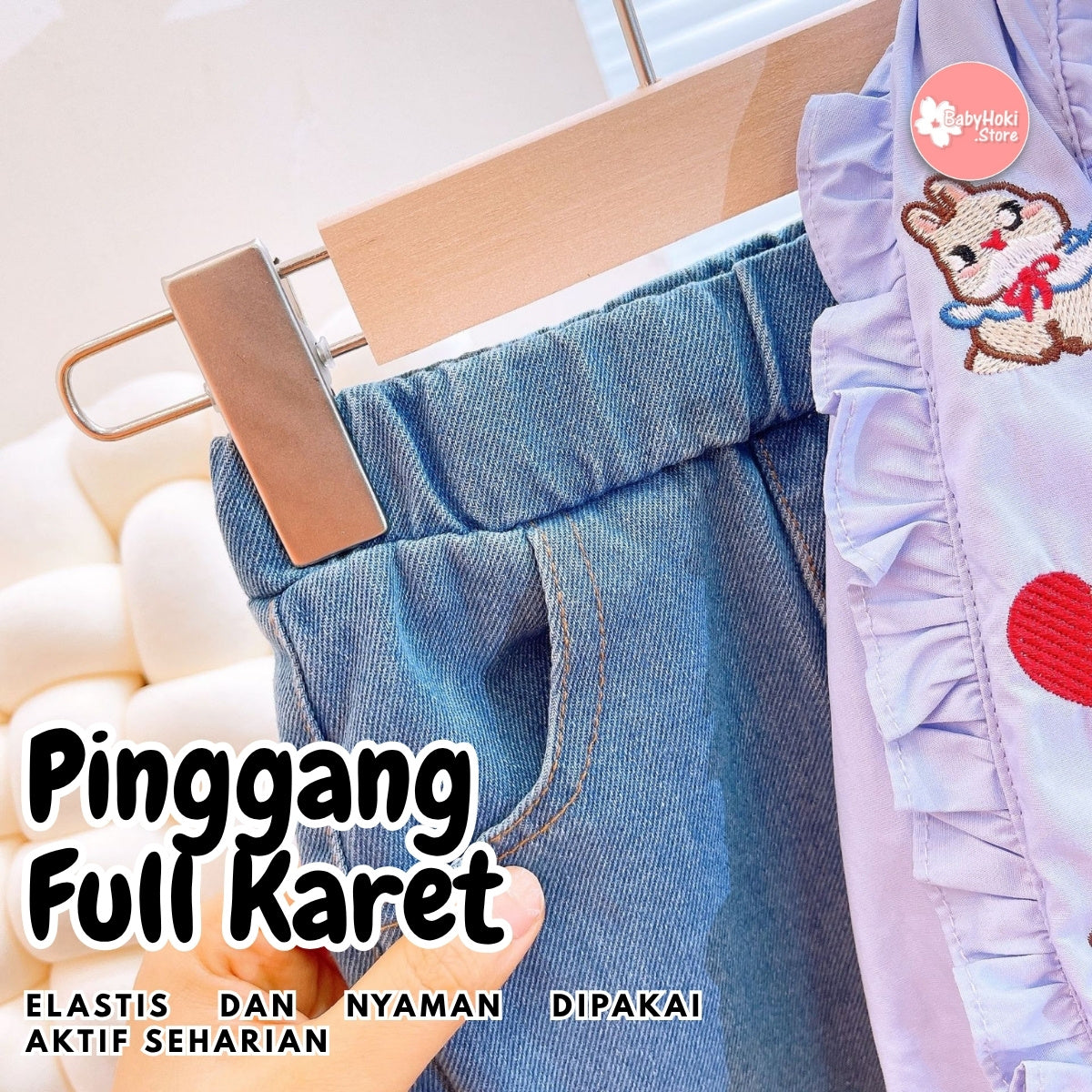 [363729] - BABYHOKI STORE Setelan ONESET 2in1 Baju Blouse Ruffles Lengan Panjang Celana Jeans Panjang Fashion Anak Perempuan - Motif Little Heart