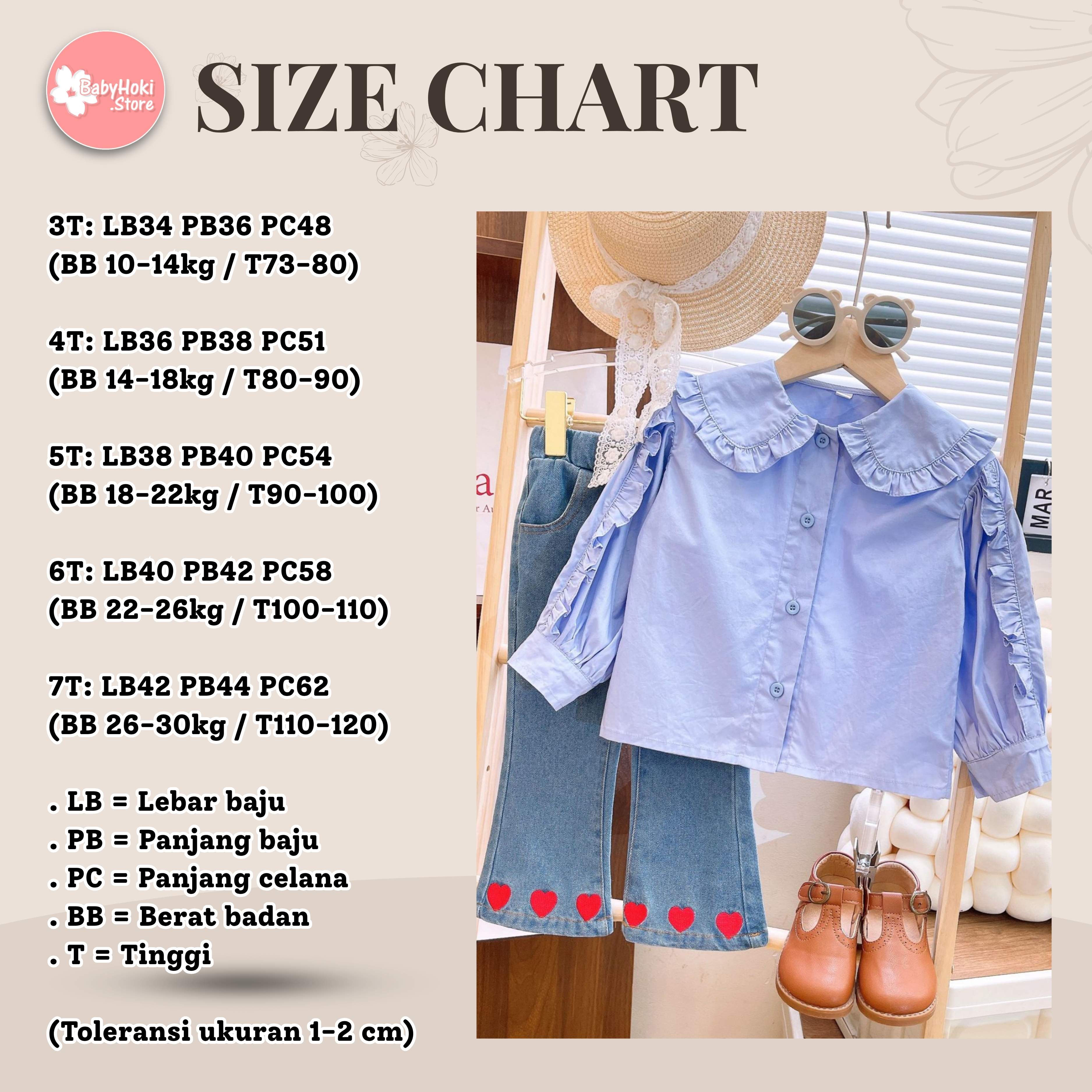 [363729] - BABYHOKI STORE Setelan ONESET 2in1 Baju Blouse Ruffles Lengan Panjang Celana Jeans Panjang Fashion Anak Perempuan - Motif Little Heart