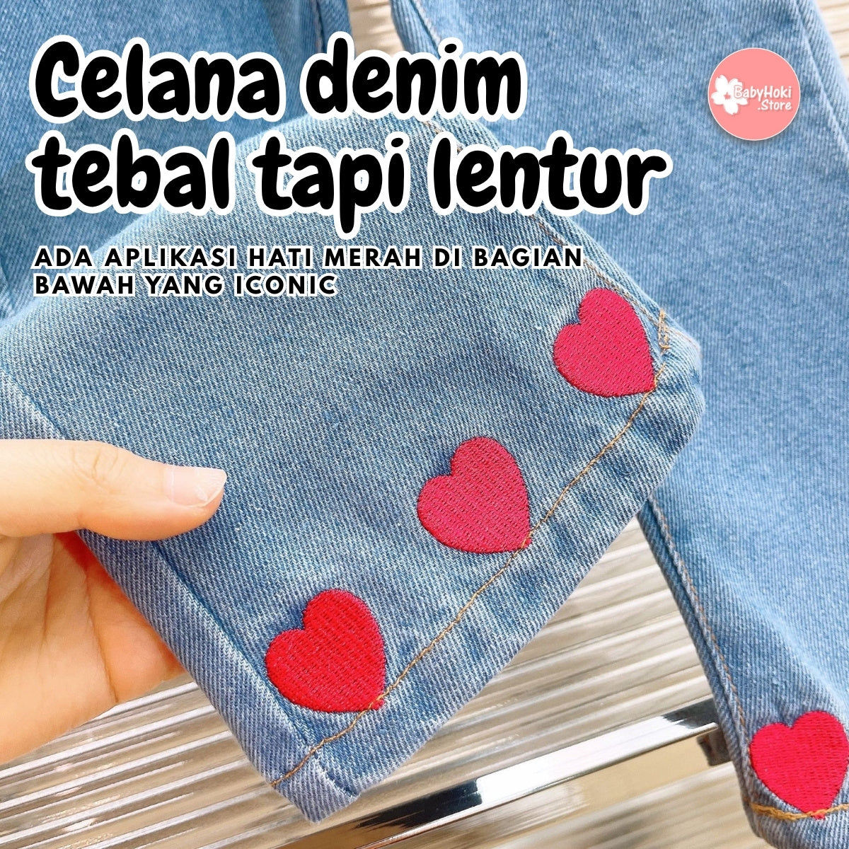 [363729] - BABYHOKI STORE Setelan ONESET 2in1 Baju Blouse Ruffles Lengan Panjang Celana Jeans Panjang Fashion Anak Perempuan - Motif Little Heart
