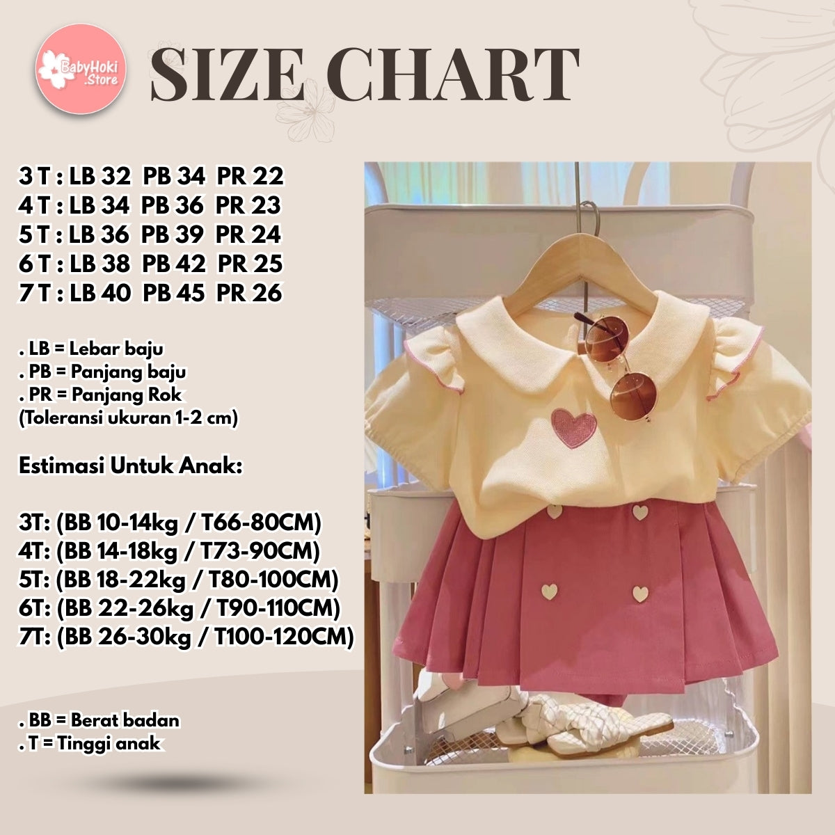 [363730] - Setelan Baju Lengan Pendek Ruffles Bawahan Rok Pendek Fashion Anak Perempuan - Motif Heart Knot