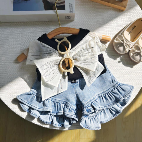 [363734] - Setelan Oneset Lucu Cantik Baju Fashion Tank Top Celana Pendek Jeans Fashion Anak Perempuan Cewek - Motif Big Ribbon