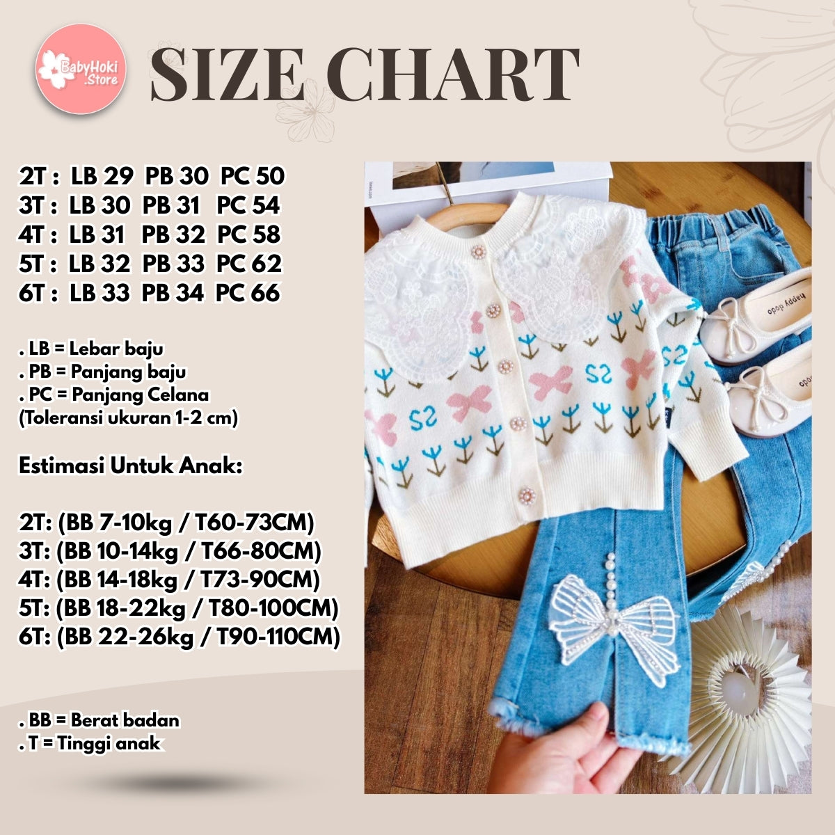 [363742] - Setelan Baju Cardigan Rajut O Neck Celana Panjang Jeans Fashion Anak Perempuan - Motif Ribbon Laces