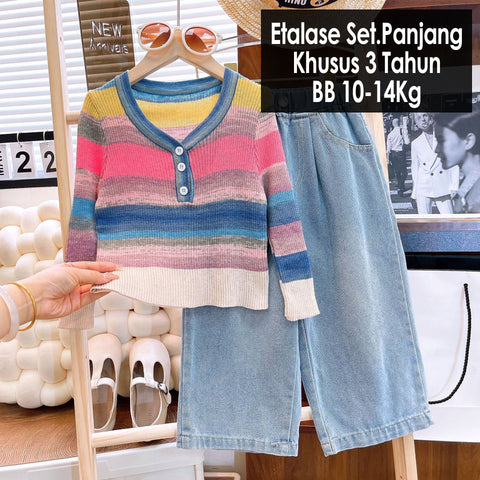 CLEARANCE SALE [Setelan Celana Panjang] 3 Tahun BB 10-14Kg One Set Anak Cewek Perempuan