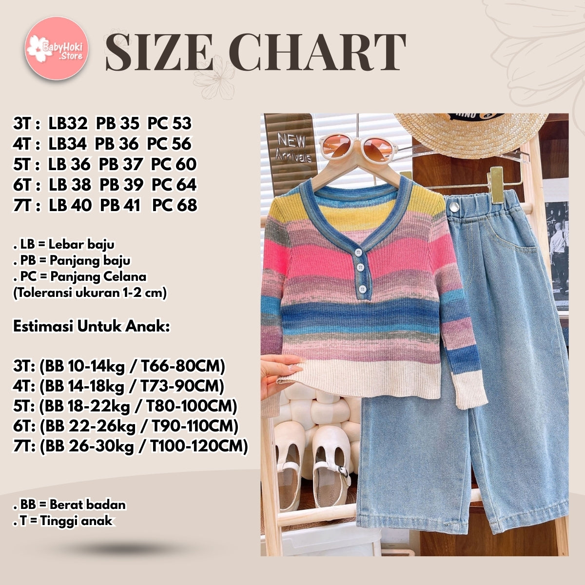 [363745] - Setelan Baju Atasan Rajut Celana Jeans Panjang Fashion Anak Perempuan - Motif Colorful Lines - BABYHOKI STORE