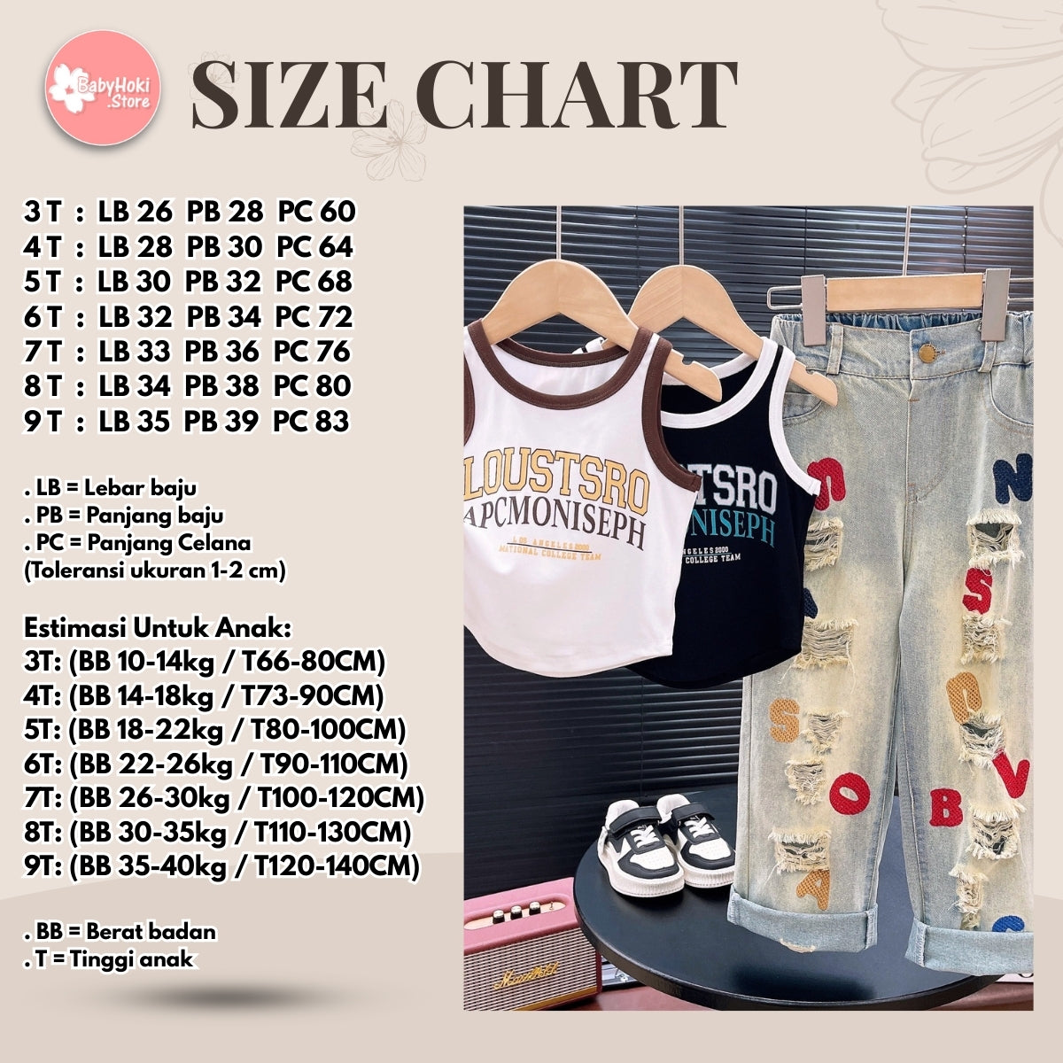 [363746] - Baju Setelan Atasan Kutung Celana Bordir Ripped Jeans Fashion Anak Perempuan - Motif Street Style - BABYHOKI STORE