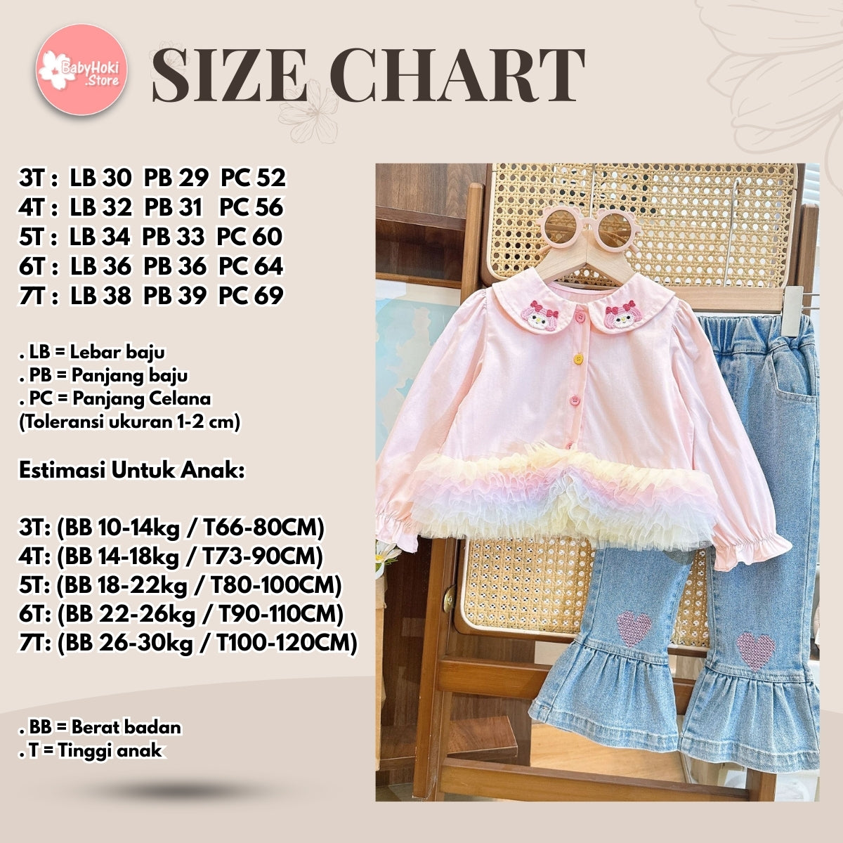 [363750] - Setelan Baju Blouse Ruffles Celana Jeans Cutbraid Fashion Anak Perempuan - Motif Rainbow Love