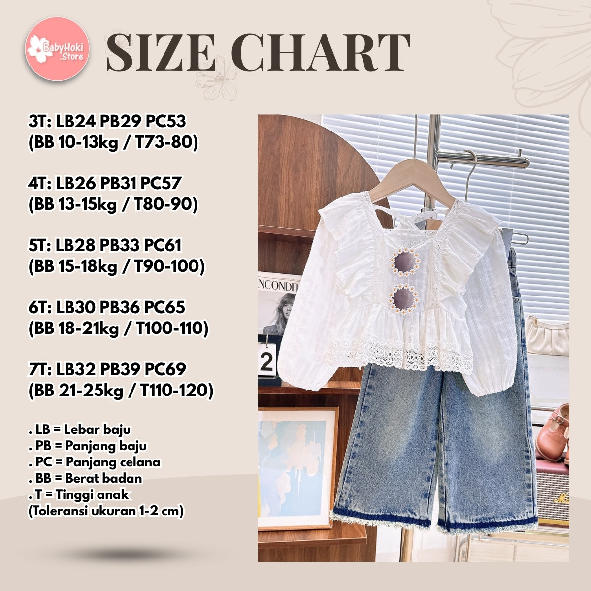[363751] - BABYHOKI STORE Oneset 2in1 Setelan Baju Blouse Lengan Panjang Celana Panjang Jeans Fashion Anak Perempuan - Motif Soft Lace