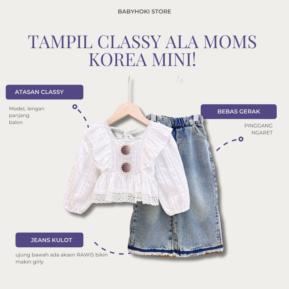 [363751] - BABYHOKI STORE Oneset 2in1 Setelan Baju Blouse Lengan Panjang Celana Panjang Jeans Fashion Anak Perempuan - Motif Soft Lace