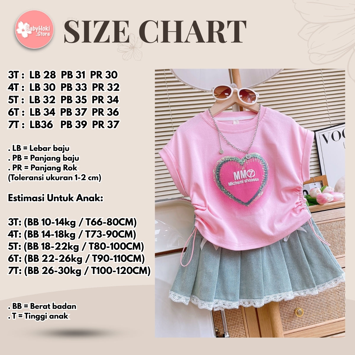 [363765] - Oneset 2in1 Denim Daily Wear Setelan Baju Lengan Pendek Bawahan Rok Pendek Fashion Anak Perempuan Cewek - Motif Heart Letter