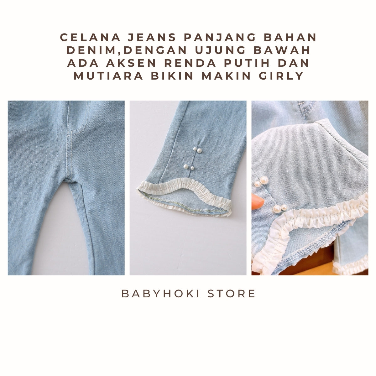[363767] - BABYHOKI STORE Setelan Oneset 2in1 Baju Tanpa Lengan Celana Jeans Panjang Fashion Anak Perempuan - Motif Wavy Lace