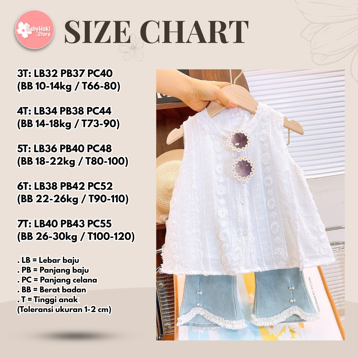 [363767] - BABYHOKI STORE Setelan Oneset 2in1 Baju Tanpa Lengan Celana Jeans Panjang Fashion Anak Perempuan - Motif Wavy Lace