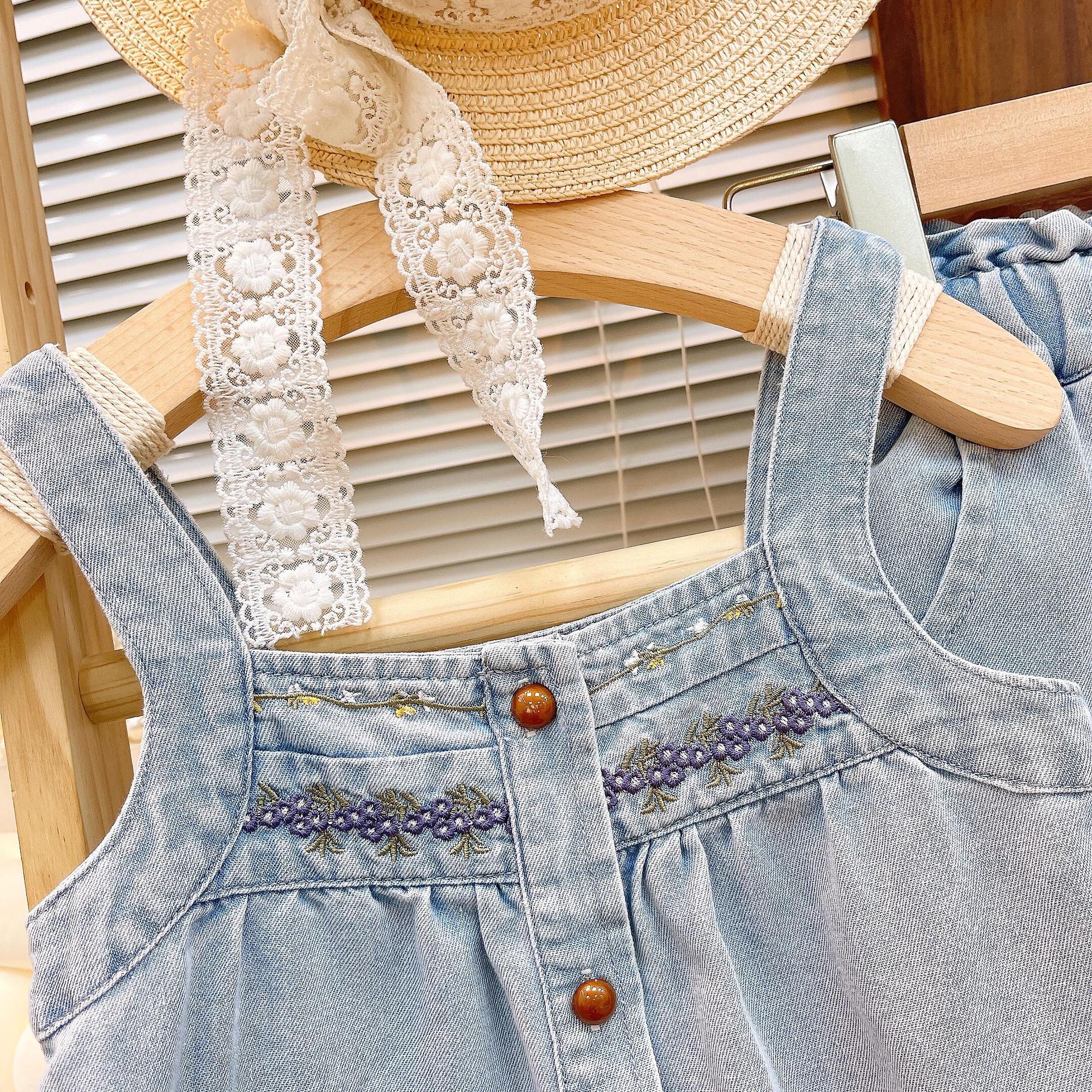 [363774] - Setelan One Set Denim Jeans Baju Kutung Celana Model Kulot Jeans Panjang Fashion Anak Perempuan - Motif Plain Denim
