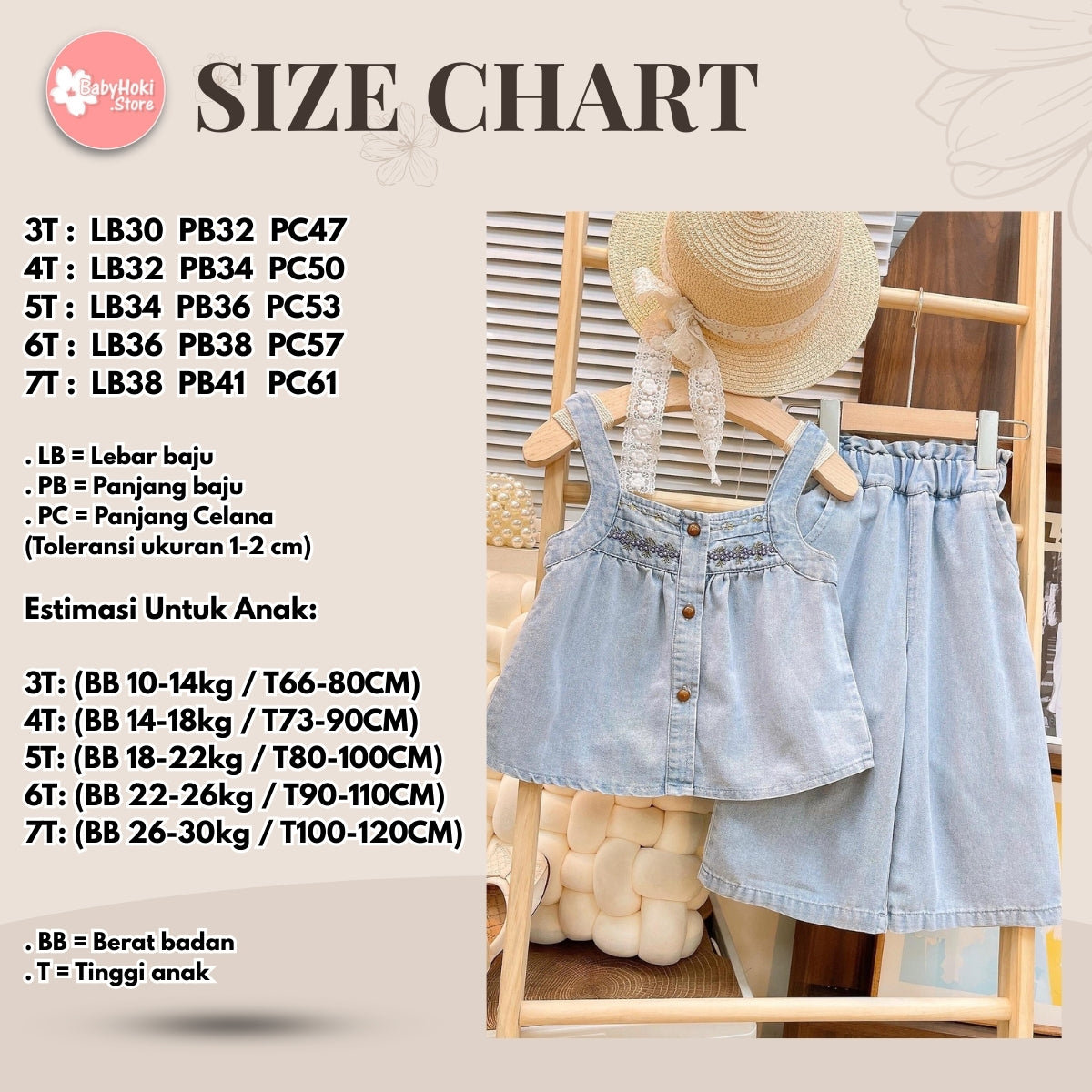 [363774] - Setelan One Set Denim Jeans Baju Kutung Celana Model Kulot Jeans Panjang Fashion Anak Perempuan - Motif Plain Denim