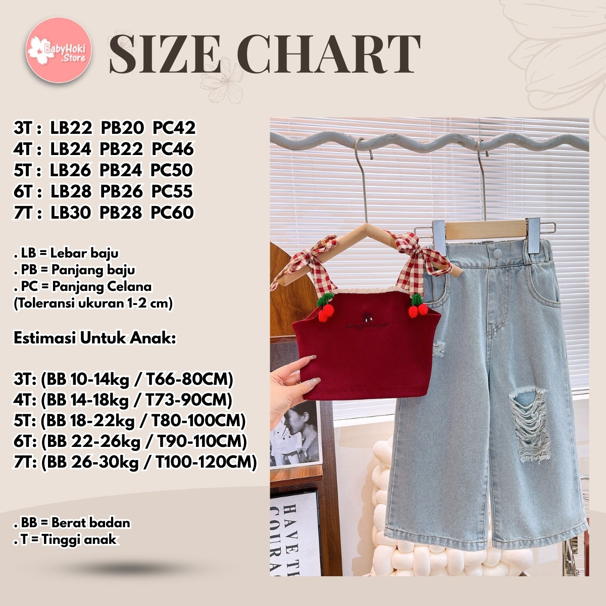 [363776] - Oneset Cantik Setelan Baju Crop Tanpa Lengan Celana Kulot Jeans Sobek Panjang Fashion Anak Perempuan Cewek - Motif Little Cherry