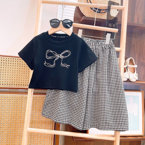 [363777] - Setelan One Set Baju Kaos Lengan Pendek Celana Kulot Panjang Fashion Anak Perempuan - Motif Ribbon Love
