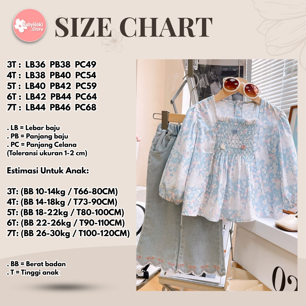 [363784] - Setelan One Set Baju Blouse Lengan Panjang Celana Panjang Jeans Fashion Anak Perempuan - Motif Bunga kelinci - BABYHOKI STORE