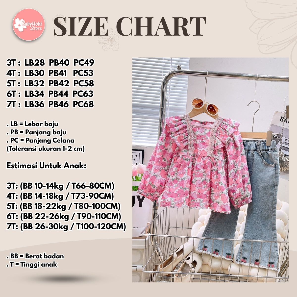 [363786] - Setelan One Set Baju Blouse Lengan Panjang Celana Panjang Jeans Cut Bray Fashion Anak Perempuan - Motif Flower Frill - BABYHOKI STORE