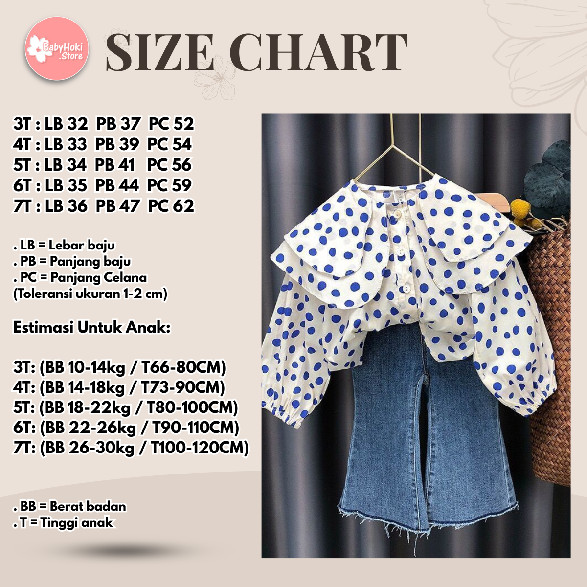 [363787] - Oneset Mewah Setelan Baju Blouse Lengan Panjang Celana Jeans Panjang Fashion Anak Perempuan Cewek - Motif Polka Denim - BABYHOKI STORE