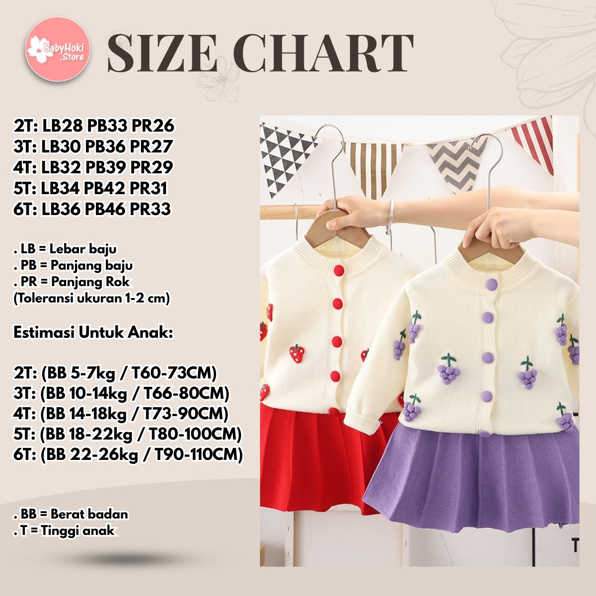 [363789] - Oneset Cardigan Knit Setelan Baju Rajut Lengan Panjang Bawahan Rok Pendek Fashion Anak Perempuan Cewek - Motif Flower Fruit