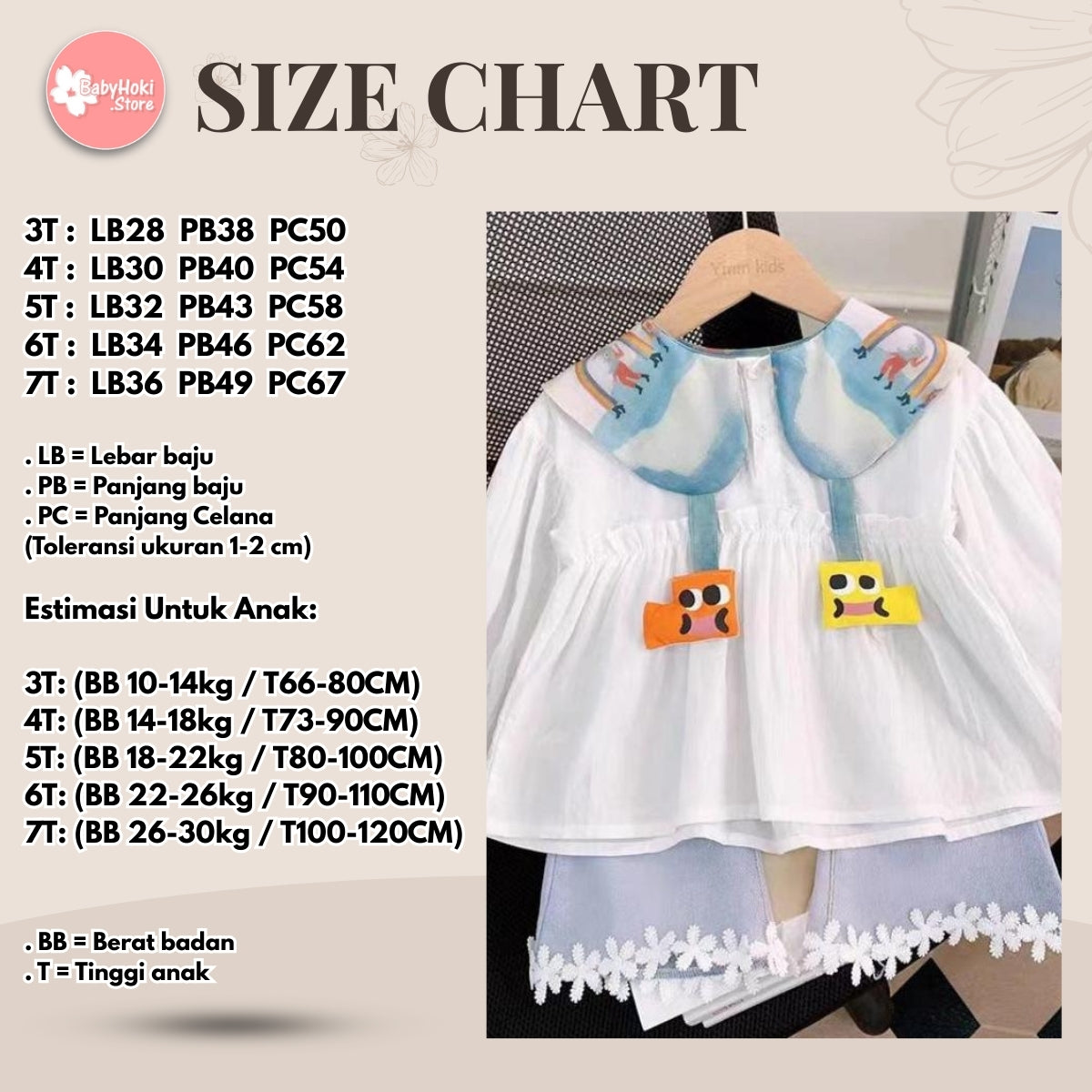 [363799] - Setelan 2in1 Baju Blouse Putih Lengan Panjang Celana Jeans Panjang Fashion Anak Perempuan Cewek - Motif Rainbow Smile - BABYHOKI STORE