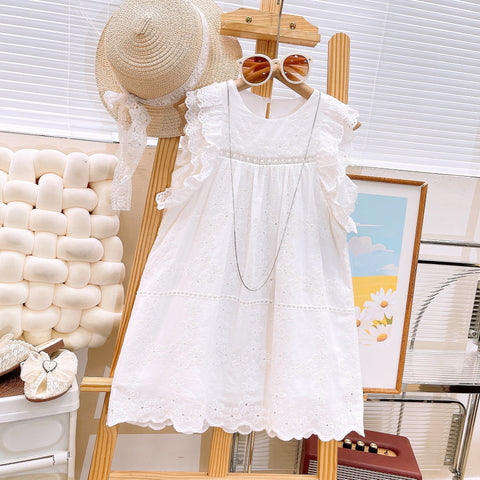 [363800] - Gaun Bordir Bungan Baju Dress Tanpa Lengan Fashion Anak Perempuan - Motif Smooth Flower