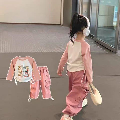 [363806] - Oneset Sporty Korea Setelan Baju Lengan Panjang Celana Panjang Cargo Fashion Anak Perempuan Cewek - Motif Love is Everything