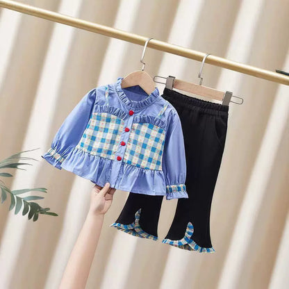 [363807] - Setelan Baju Blouse Lengan Panjang Celana Panjang Fashion Anak Perempuan - Motif Little Plaid