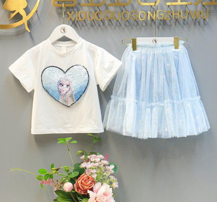 [363811] - Setelan Rok Kaos One Set Baju Fashion Anak Perempuan - Motif Princess Heart
