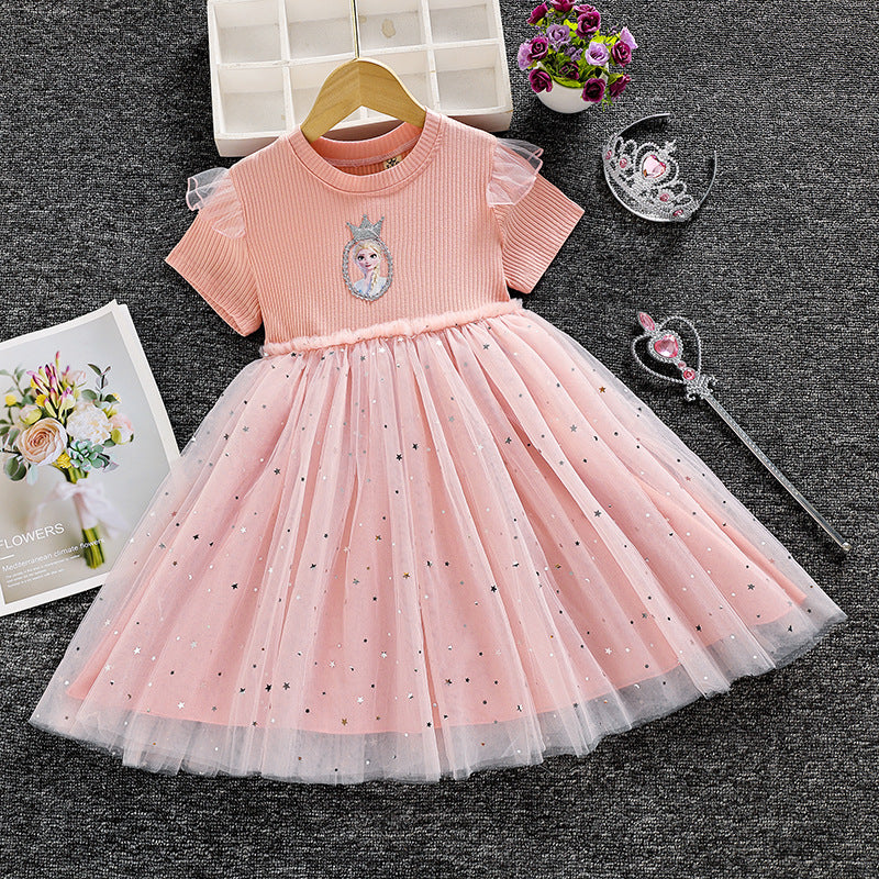[363813] - Baju Dress Lengan Pendek Fashion Anak Perempuan - Motif Princess Crown
