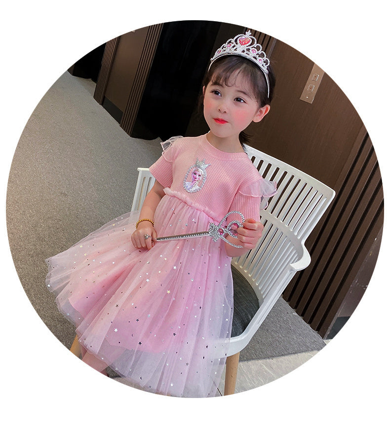 [363813] - Baju Dress Lengan Pendek Fashion Anak Perempuan - Motif Princess Crown