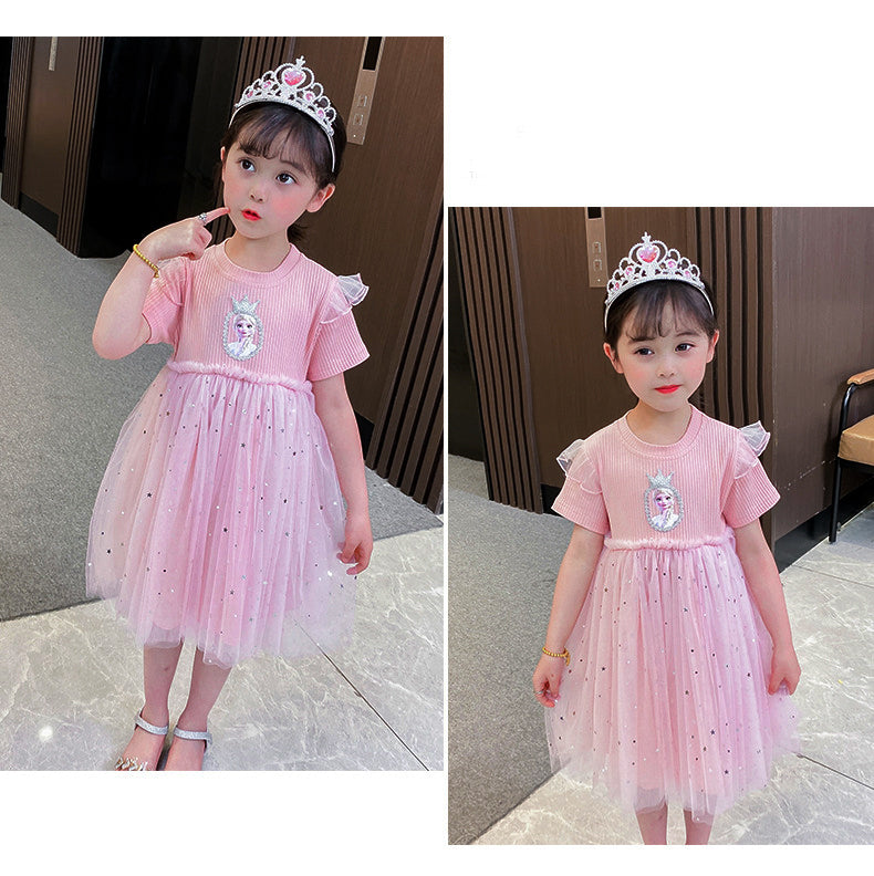 [363813] - Baju Dress Lengan Pendek Fashion Anak Perempuan - Motif Princess Crown