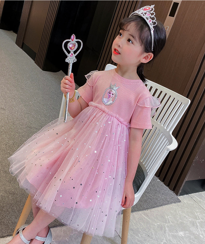 [363813] - Baju Dress Lengan Pendek Fashion Anak Perempuan - Motif Princess Crown