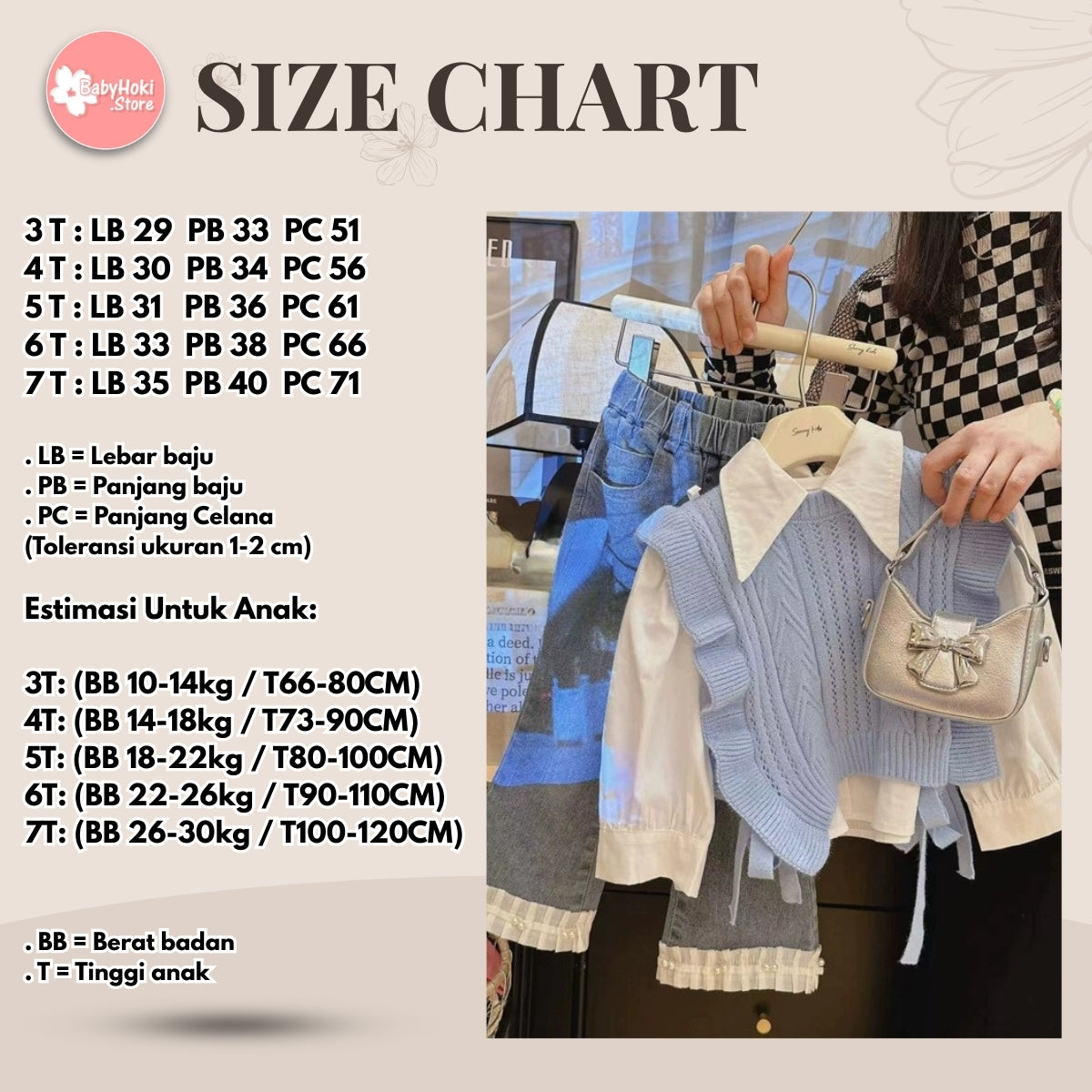 [363816] - Setelan Baju 3 in 1 Rompi Rajut Celana Jeans Panjang Fashion Anak Perempuan - Motif Knitted Lace