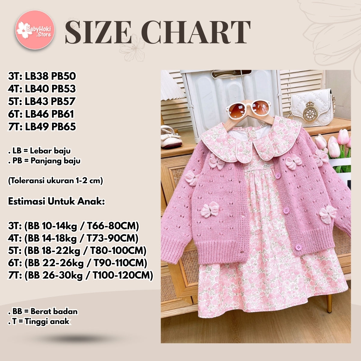 [363819] - Oneset 2in1 Pink Floral Setelan Baju Dress Sweater Rajut Cardigan Knit Lengan Panjang Fashion Anak Perempuan Cewek - Motif Ribbon Butterfly Pink