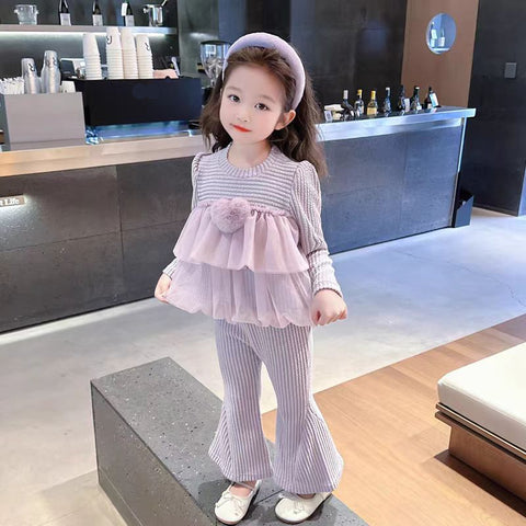 [363822] - Setelan Baju Atasan Dress Celana Panjang Fashion Anak Perempuan - Motif Love Lace