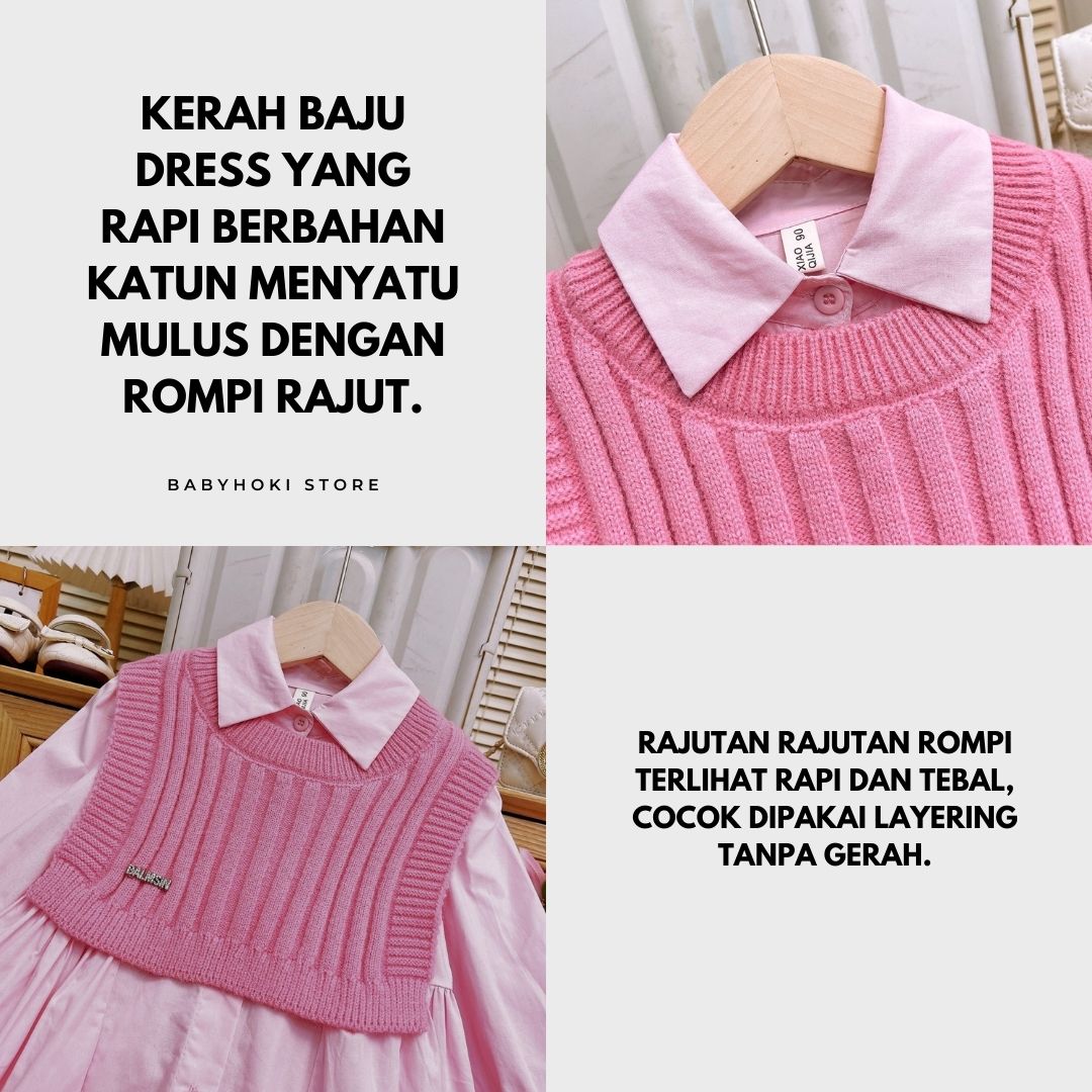 [363824] - Setelan 2 in 1 Baju Dress Lengan Panjang Atasan Rompi Sweater Fashion Anak Perempuan - Motif Soft Neat