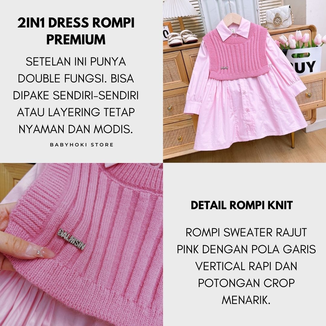 [363824] - Setelan 2 in 1 Baju Dress Lengan Panjang Atasan Rompi Sweater Fashion Anak Perempuan - Motif Soft Neat