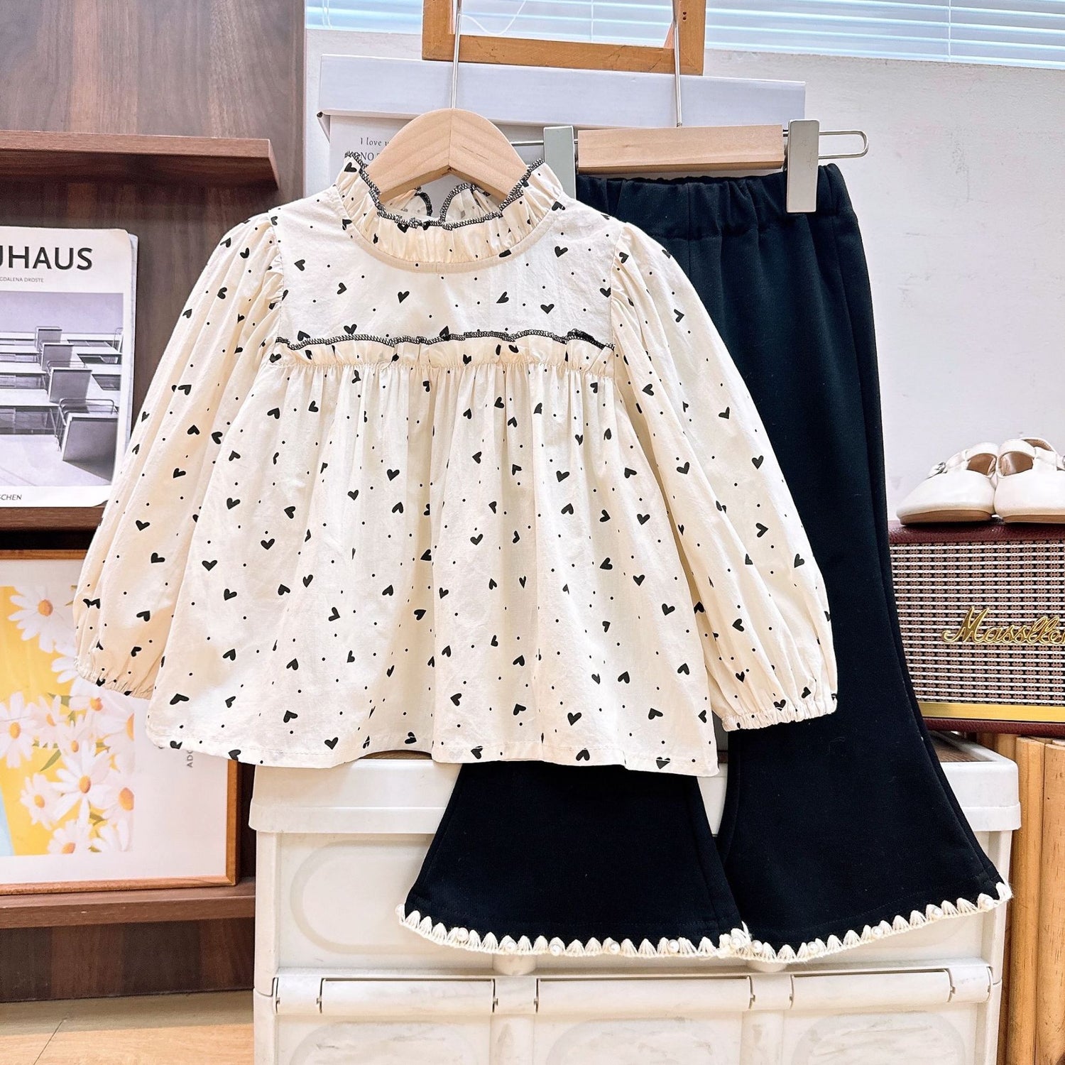 [363828] - Setelan Baju Blouse Lengan Panjang Celana Panjang Fashion Anak Perempuan - Motif Little Heart