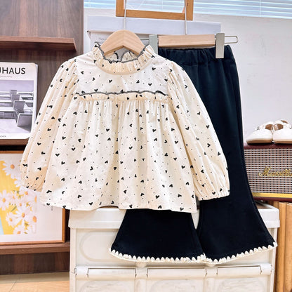 [363828] - Setelan Baju Blouse Lengan Panjang Celana Panjang Fashion Anak Perempuan - Motif Little Heart