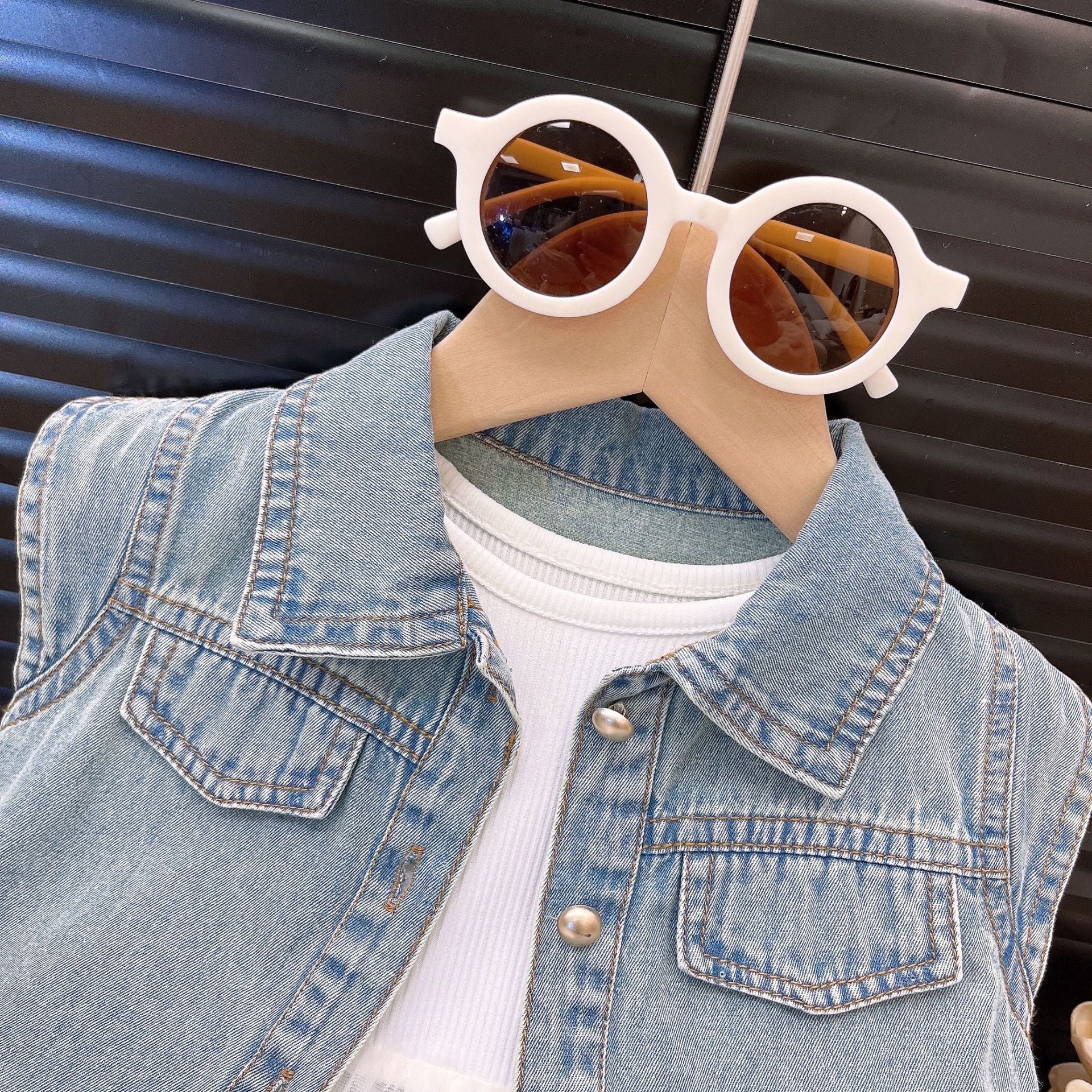 [363831] - Oneset Anak Cewek Setelan Rompi Denim Vest Baju Dress Tutu Putih Tulle Layer Fashion Anak Perempuan Lengan Kutung