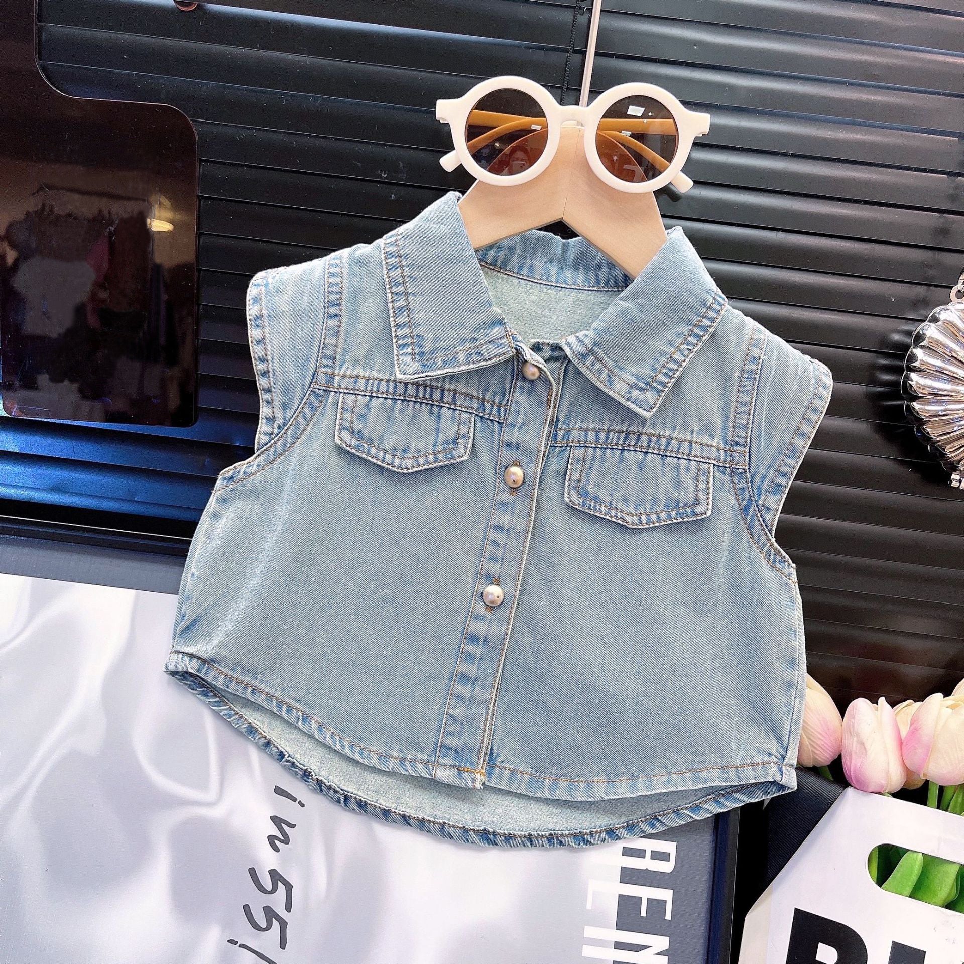 [363831] - Oneset Anak Cewek Setelan Rompi Denim Vest Baju Dress Tutu Putih Tulle Layer Fashion Anak Perempuan Lengan Kutung