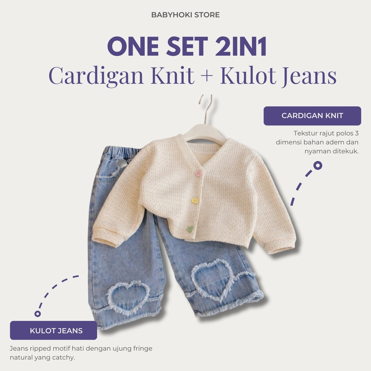 [363834] - Oneset Cardigan Rajut Anak Setelan Baju Lengan Panjang Celana Jeans Panjang Fashion Anak Perempuan - BABYHOKI STORE